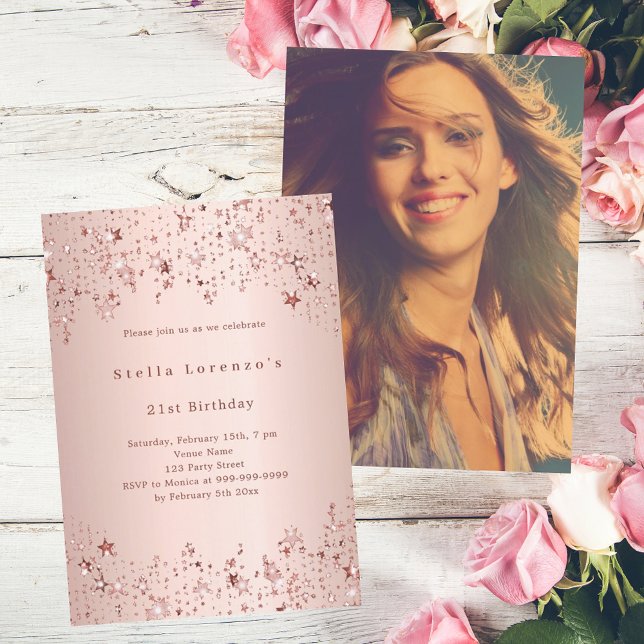 Invitación Rosa estrellas de oro foto de lujo (Subido por el creador)
