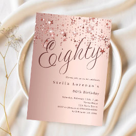 Invitación Rosa estrellas de oro guión lujo 80 cumpleaños