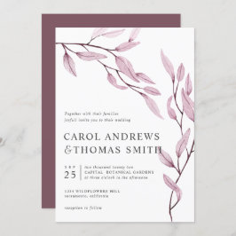 Invitación Rosa etéreo | boda de hojas botánicas verticales