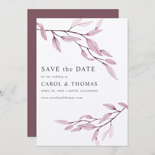 Invitación Rosa etéreo | moda VERTICAL guardar la fecha (Anverso / Reverso)