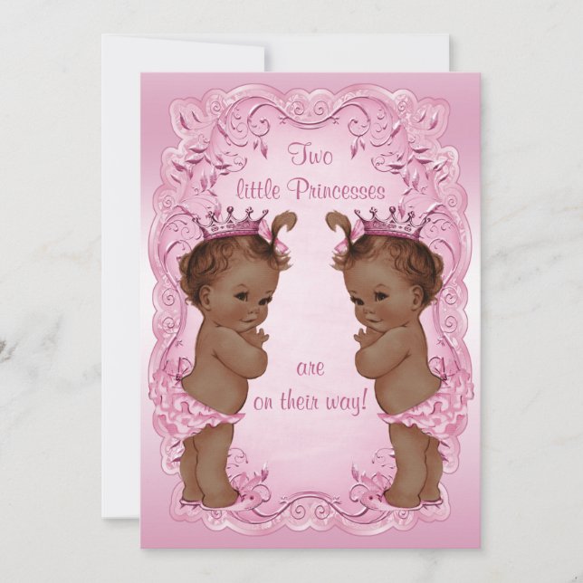 Invitación Rosa étnico de princesa Twins Baby Shower del (Anverso)