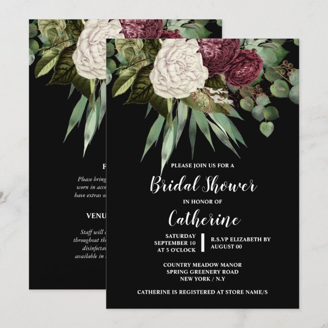 Invitación Rosa eucalipto hojas moda de vegetación floral (Anverso / Reverso)