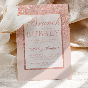 Invitación Rosa falso oro purpurina brunch burbujeante ducha