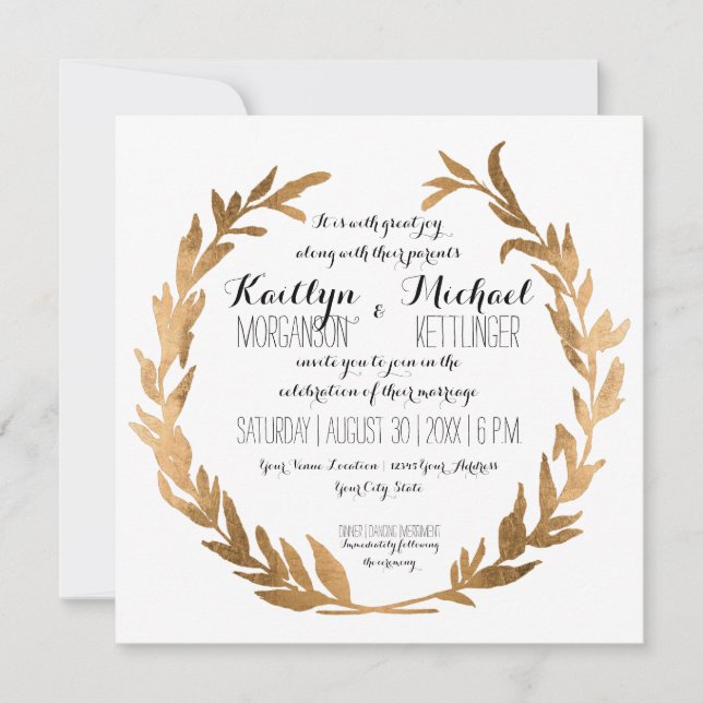 Invitación Rosa Faux Gold Laurel Wreath Olive Leaf Square (Anverso)