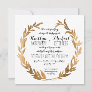 Invitación Rosa Faux Gold Laurel Wreath Olive Leaf Square