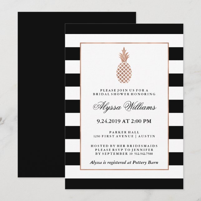 Invitación Rosa Faux Gold Pineapple Bridal Shower (Anverso / Reverso)