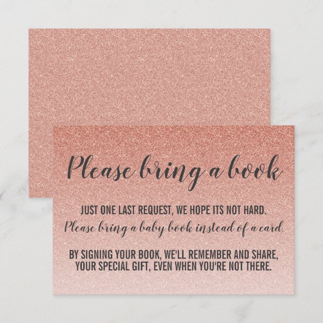 Invitación Rosa Faux Purpurina Baby Shower Bring Book Card (Anverso / Reverso)