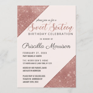 Invitación Rosa Faux Sparkling Purpurina Sequin Sweet 16