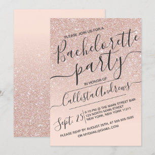 Invitación Rosa Faux Sparkly Purpurina Ombre Bachelorette