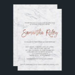 Invitación ROSA FAUX tipografía de oro mármol Bat Mitzvah 4<br><div class="desc">Tipografía de oro Rosa de mármol Bat Mitzvah. Una moderna invitación a la fiesta de Bat Mitzvah con esta moderna, sencilla, elegante y moda imita la tipografía con letras de pincel de oro rosa sobre un fondo de mármol blanco moderno. Perfecto para un fiesta grad sencillo, elegante y moderno. Si...</div>