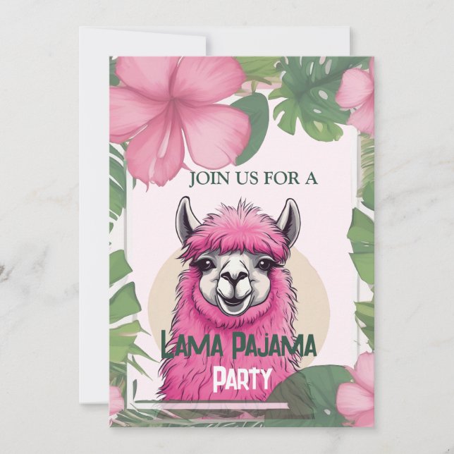 Invitación Rosa Feliz Sonriente Pajama Lama (Anverso)