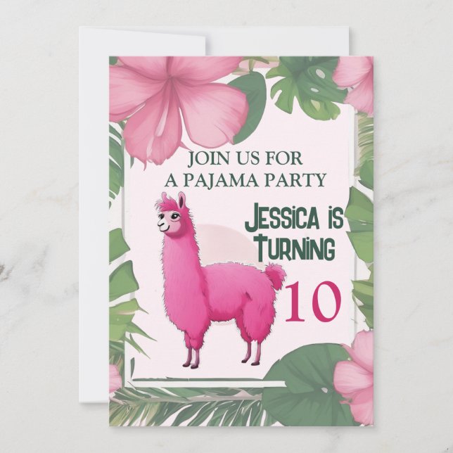 Invitación Rosa Feliz Sonriente Pajama Lama (Anverso)