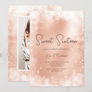 Invitación Rosa festivo nieve blanca moda elegante dulce 16