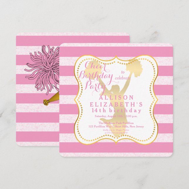 Invitación Rosa | Fiesta de cumpleaños de adolescente animado (Anverso / Reverso)