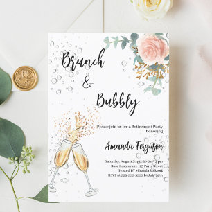 Invitación Rosa Fiesta de Jubilación de Brunch Floral Bubbly