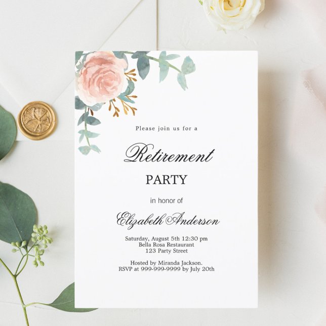 Invitación Rosa fiesta de retiro de floraciones de oro (Subido por el creador)