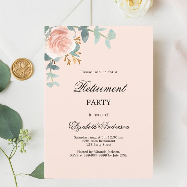 Invitación Rosa fiesta de retiro de floraciones de oro (Subido por el creador)