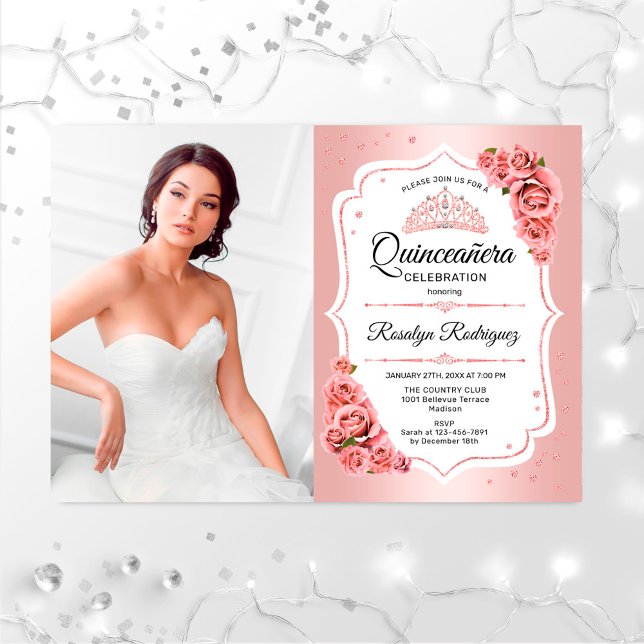 Invitación Rosa Fiesta Quinceanera con foto (Subido por el creador)