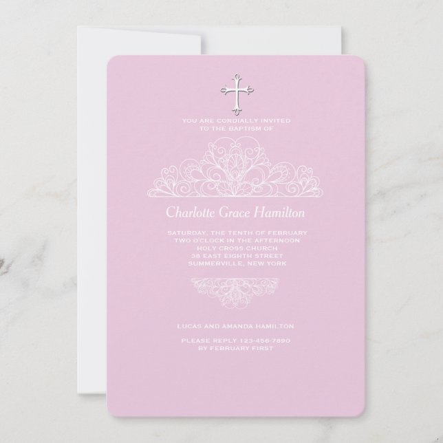 Invitación rosa filigrana religiosa (Anverso)