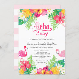 Invitación Rosa | Flamingo Luau Baby Shower Tropical