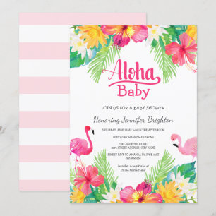 Invitación Rosa   Flamingo Luau Baby Shower Tropical