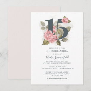 Invitación Rosa floral 15 cumpleaños Quinceanera Fiesta