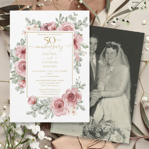 Invitación Rosa floral 50º Boda del Aniversario de Oro Foto