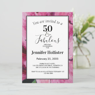 Invitación Rosa floral 50 cumpleaños