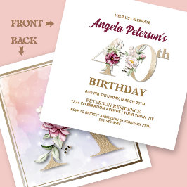 Invitación Rosa Floral A 40th Birthday Fiesta