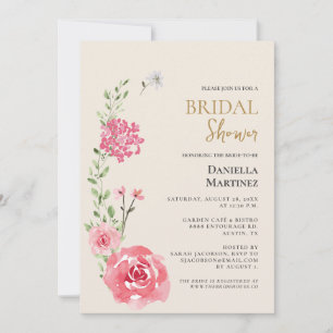 Invitación Rosa floral acuarela Ducha nupcial
