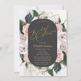 Invitación Rosa floral acuático de color rosa dorado con duch