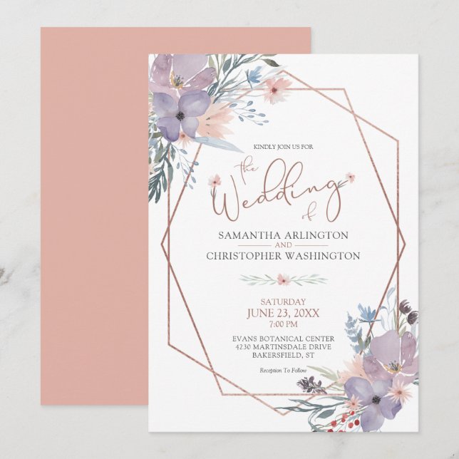 Invitación Rosa floral acuático Gold Terra Cotta Boda (Anverso / Reverso)