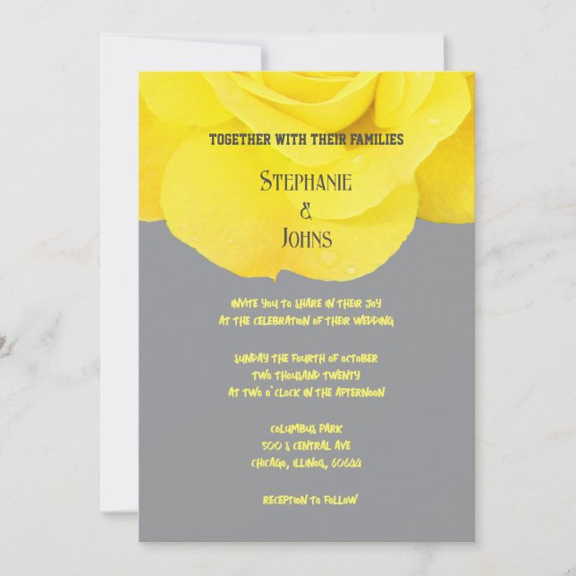 Invitación Rosa floral amarillo elegante gris gris gris 2025  (Anverso)