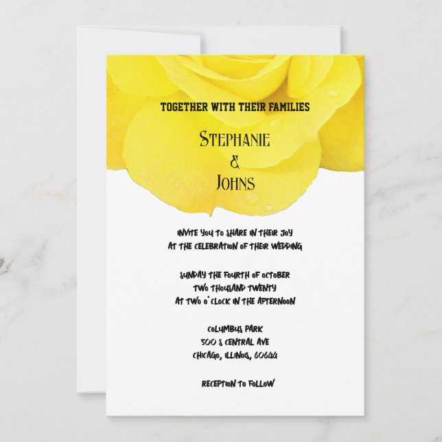 Invitación Rosa floral amarillo trendy Boda blanco blanco bla (Anverso)