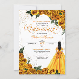 Invitación Rosa floral amarillo y elegante de oro Quinceañera