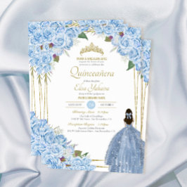 Invitación Rosa floral azul claro Quinceanera elegancia