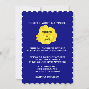 Invitación Rosa floral azul de la marina amarilla elegante ma