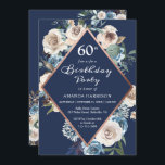 Invitación Rosa Floral Azul de la Marina Vintage Oro 60 cumpl<br><div class="desc">Celebre el cumpleaños con estas elegantes invitaciones azul de la marina con flores azules y beiges de color azul turquesa con un moderno marco dorado Subió que rodea sus detalles. Estas tarjetas son las invitaciones perfectas para reunir a tus amigos y familiares en la fiesta de cumpleaños.</div>