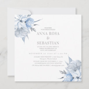 Invitación *~* Rosa Floral Azul Dusto AR15 BODA RSVP + In