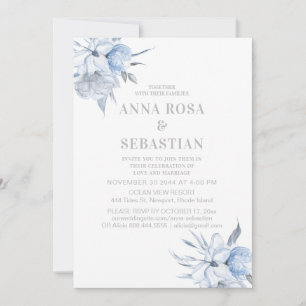 Invitación *~* Rosa Floral Azul Dusto AR15 WEDDING RSVP + In