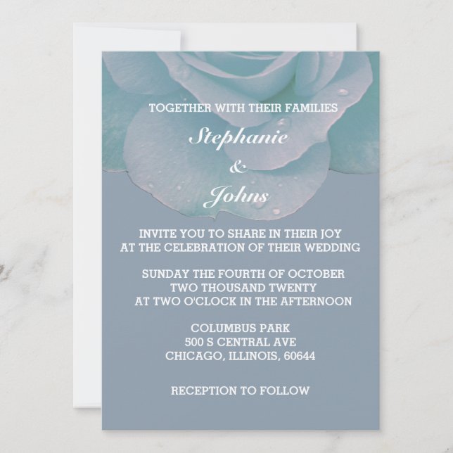 Invitación Rosa Floral Azul Dusty Boda moderno elegante (Anverso)