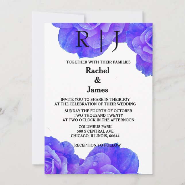 Invitación Rosa Floral Azul Flores Boda de flores (Anverso)