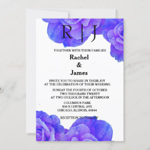 Invitación Rosa Floral Azul Flores Boda de flores
