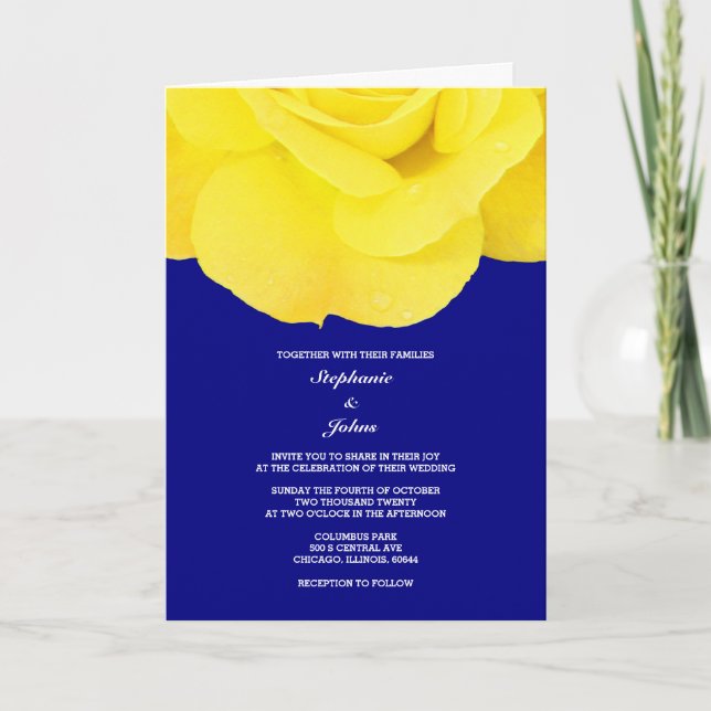 Invitación Rosa floral azul marino Boda de verano (Anverso)