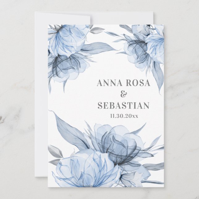 Invitación *~* Rosa Floral azul turbio AR15 Boda RSVP (Anverso)