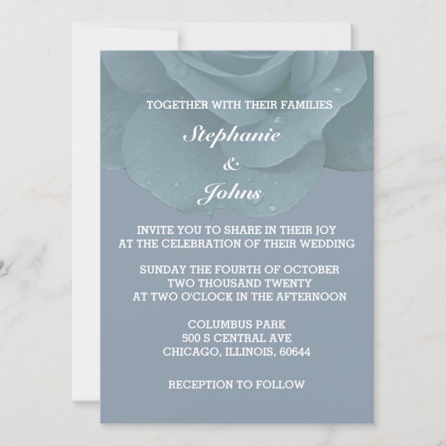 Invitación Rosa floral azul turquesa elegante Boda de moda (Anverso)