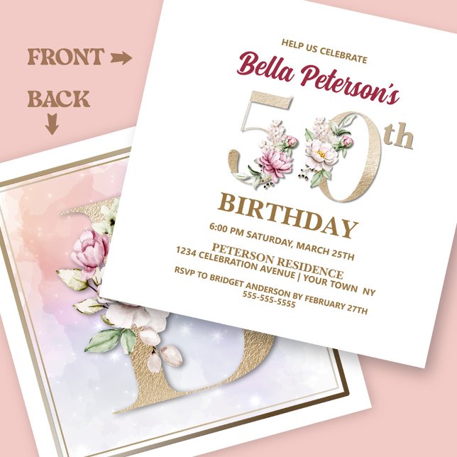 Invitación Rosa Floral B 50 cumpleaños (Subido por el creador)
