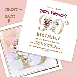 Invitación Rosa Floral B 90th Birthday Party