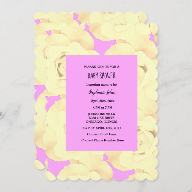 Invitación Rosa Floral Baby Shower Baby Girl Ivory Pink Cute (Anverso / Reverso)