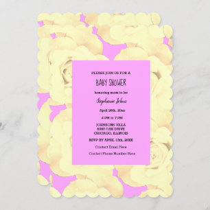Invitación Rosa Floral Baby Shower Baby Girl Ivory Pink Cute